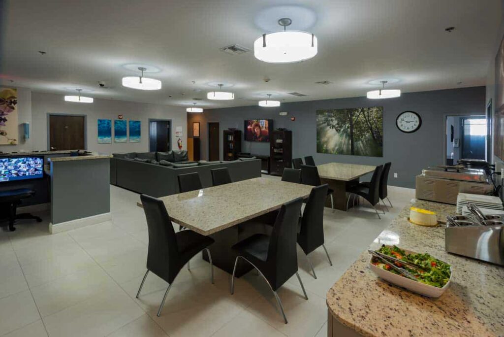 Recreational area and dining hall at our fentanyl detox in Pompano Beach, Florida.