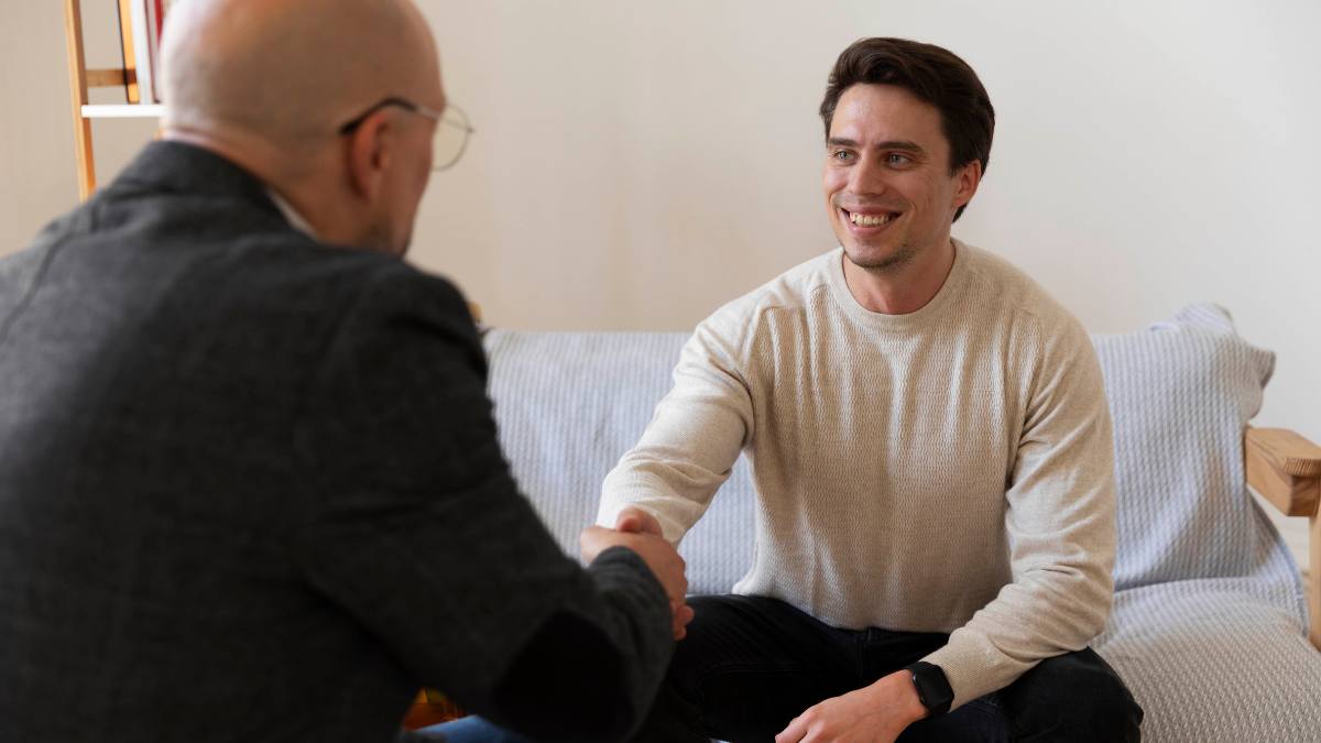 A man greeting his therapist during DBT in Pompano Beach. 