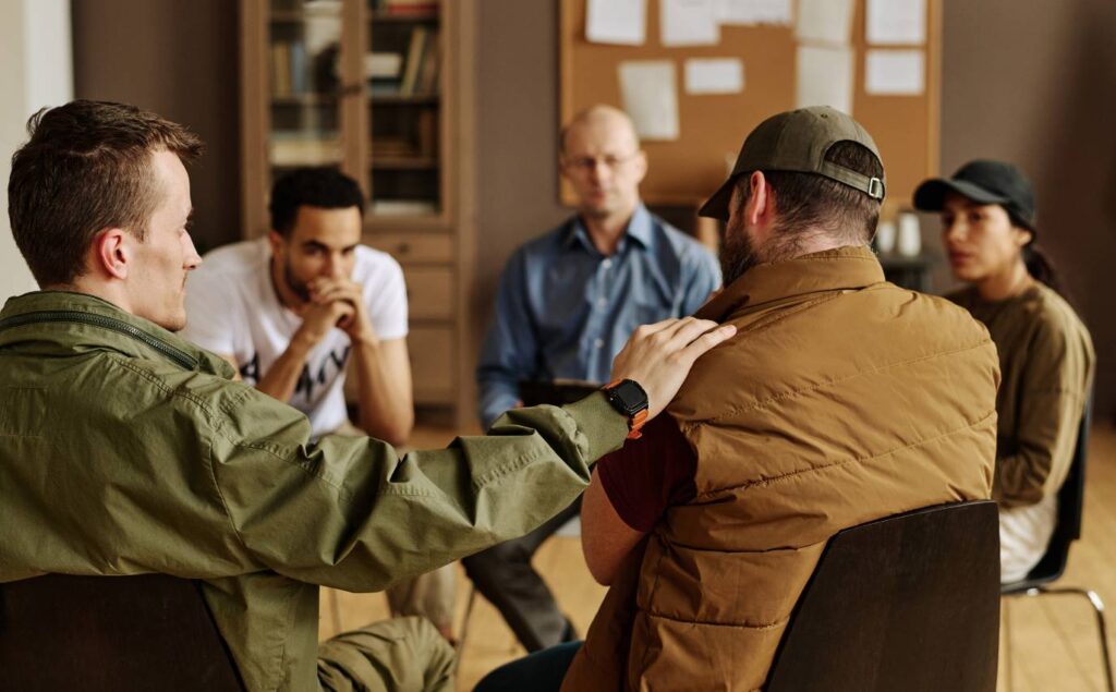 Group therapy during addiction treatment for first responders in Florida.