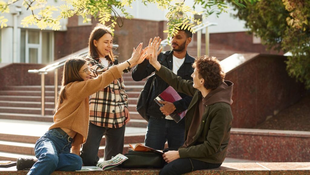 Friends celebrating progress in rehab for college students in Florida.