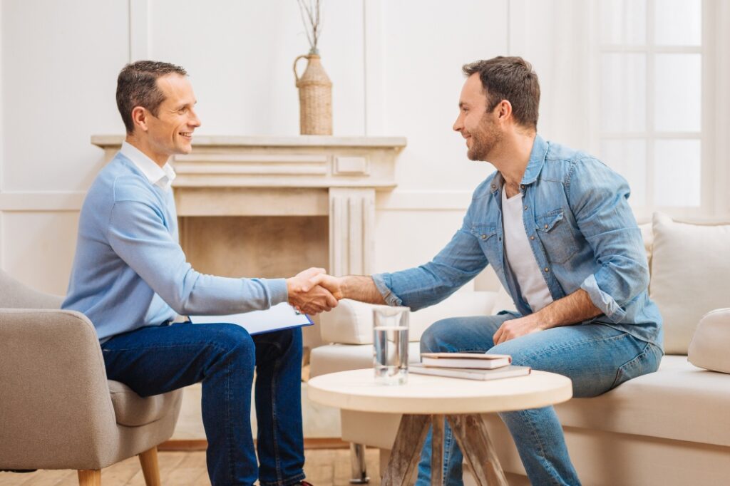 A man enjoys personalized therapy after detox treatment in which he learned how to rewire your brain from addiction.