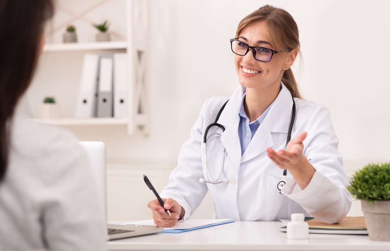 A woman talks to her doctor about depression treatment in Pompano Beach, FL.