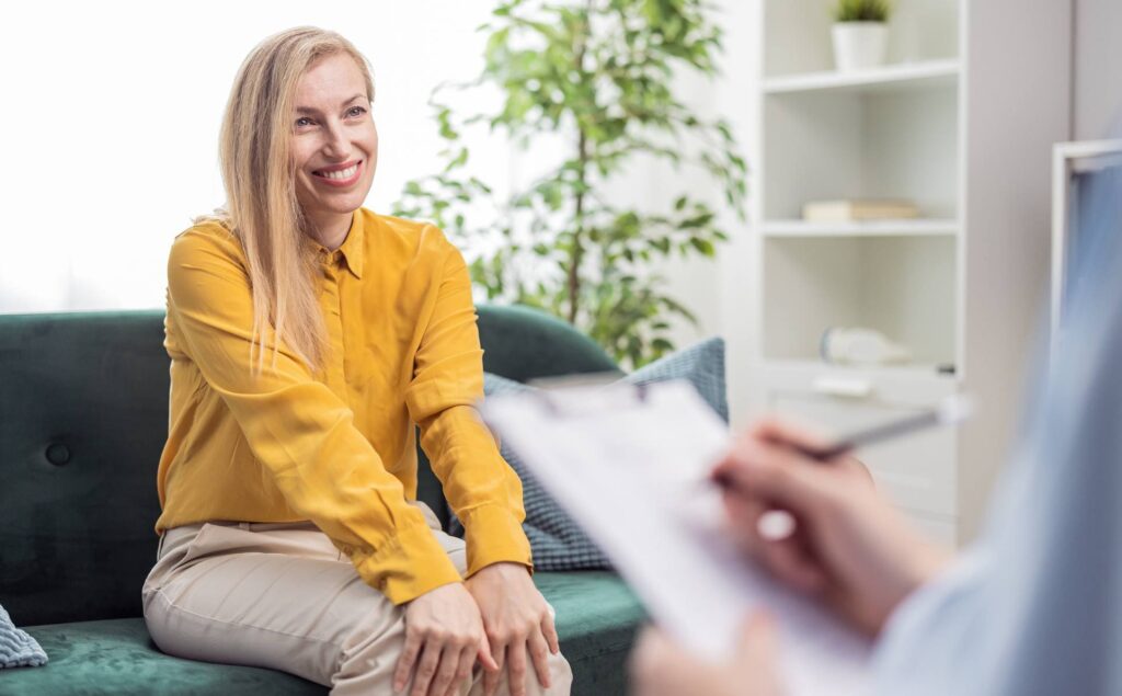 Woman engaging in therapy as part of schizophrenia treatment in Pompano Beach, FL.